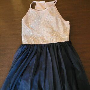 Girls Pink and Navy Blue Sequin Top Dress Size 7